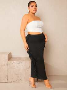 SHEIN SXY Váy Plus Size mép màu trơn Thanh lịch - màu đen - Xem 3