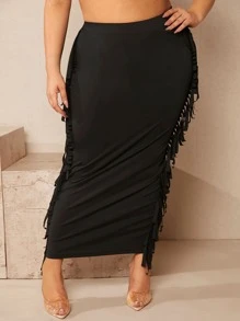 SHEIN SXY Váy Plus Size mép màu trơn Thanh lịch - màu đen - Xem 5