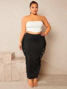 SHEIN SXY Váy Plus Size mép màu trơn Thanh lịch - màu đen - Xem 6