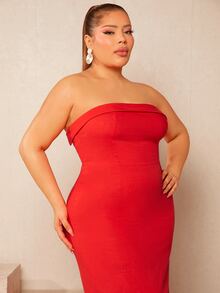 SHEIN SXY Plus Solid Tube Bodycon Dress - Red - View 5