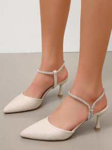 Women's High Heel Pointed Toe Rhinestone Decorated Sandals, Elegant Sexy Slim Heel Outdoor Shoes