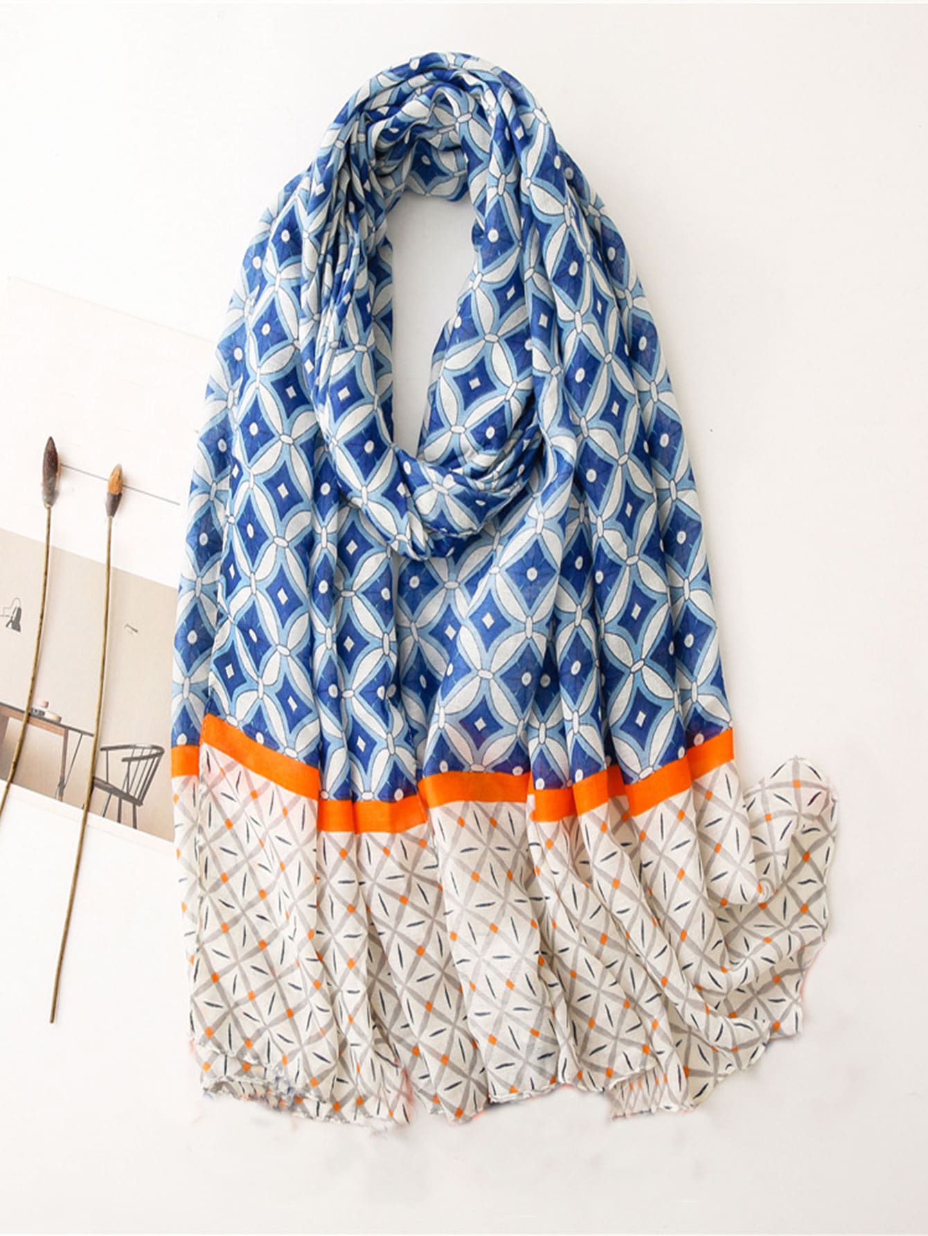 Pañuelo con patrón geométrico - Multicolor - Ver 1