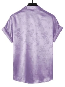 Manfinity Homme 男士花卉圖案提花緞面襯衫