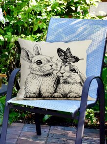 1pc Rabbit Pattern Cushion Cover Without Filler, Modern Fabric Waterproof Decorative Throw Pillow Cover For Outdoor - Multicolor - View 2
