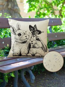 1pc Rabbit Pattern Cushion Cover Without Filler, Modern Fabric Waterproof Decorative Throw Pillow Cover For Outdoor - Multicolor - View 4