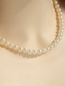 珍珠串珠項鍊 - 白色 - 查看 3