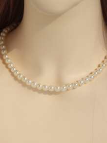 珍珠串珠項鍊 - 白色 - 查看 5