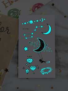 紋身貼紙,1張夜光月亮和星星圖案一次性紋身適合女士,紋身貼紙成年人,逼真紋身貼月亮,星星,適合女士和女孩 - 黑色 - 查看 2