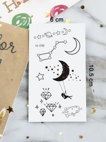 紋身貼紙,1張夜光月亮和星星圖案一次性紋身適合女士,紋身貼紙成年人,逼真紋身貼月亮,星星,適合女士和女孩 - 黑色 - 查看 3