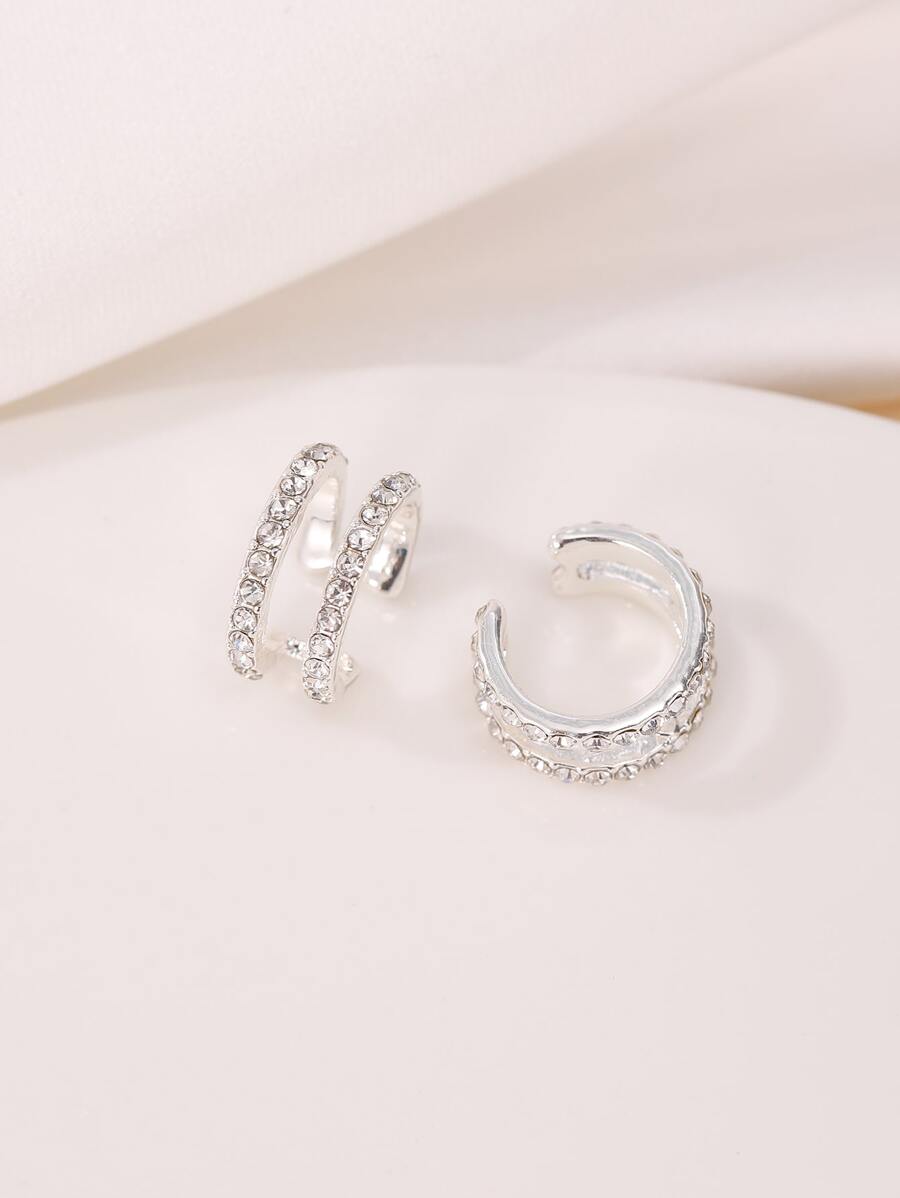 2pcs/set Rhinestone Decor Ear Cuff - Silver - View 1