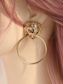 Lion Decor Earrings - Yellow Gold - View 1