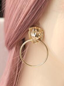 Lion Decor Earrings - Yellow Gold - View 2