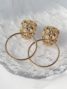 Lion Decor Earrings - Yellow Gold - View 4