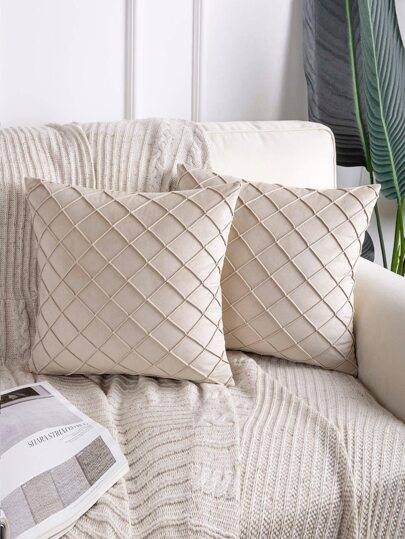 1pc Beige Cushion Cover Without Filler, Daily Chemical Fiber Press Crease Decorative Throw Pillow Case For Home