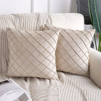 1入組米色靠墊套無填充物日用化纖壓痕家居裝飾抱枕套