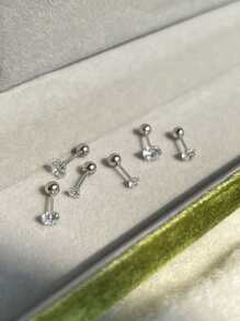 3 cặp/bộ Bông tai trang trí bằng đá Cubic Zirconia - Bạc - Xem 2