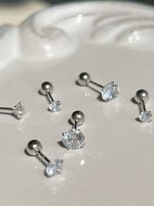 3 cặp/bộ Bông tai trang trí bằng đá Cubic Zirconia - Bạc - Xem 1