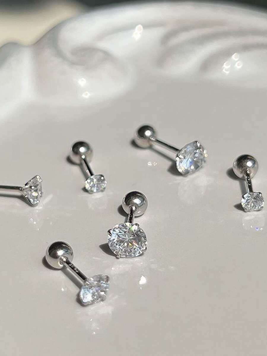 3 cặp/bộ Bông tai trang trí bằng đá Cubic Zirconia - Bạc - Xem 1