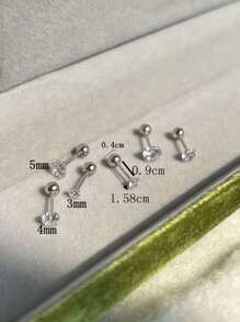 3 cặp/bộ Bông tai trang trí bằng đá Cubic Zirconia - Bạc - Xem 6