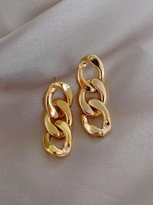 2pcs Stainless Steel Chain Thread Tassel Earrings In Minimalist Style For Daily Wear, Unisex - Yellow Gold - View 2