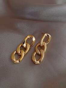 2pcs Stainless Steel Chain Thread Tassel Earrings In Minimalist Style For Daily Wear, Unisex - Yellow Gold - View 3