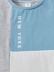 SHEIN Boys Letter Graphic Colorblock Tee & Drawstring Waist Shorts - Multicolor - View 3