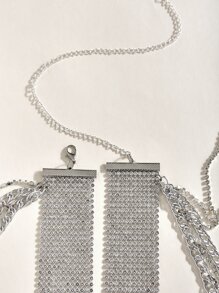 1pc Women's Rhinestone & Tassel Decor Waist Chain For Wedding, Party And Daily Wear, Length 105cm - Silver - View 2