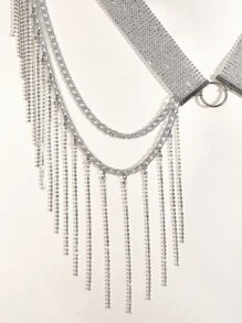 1pc Women's Rhinestone & Tassel Decor Waist Chain For Wedding, Party And Daily Wear, Length 105cm - Silver - View 4