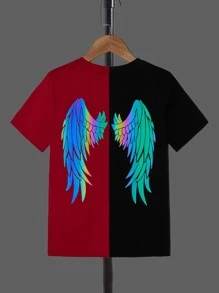 SHEIN Boys Reflective Wing Print Two Tone Tee - Multicolor - View 1