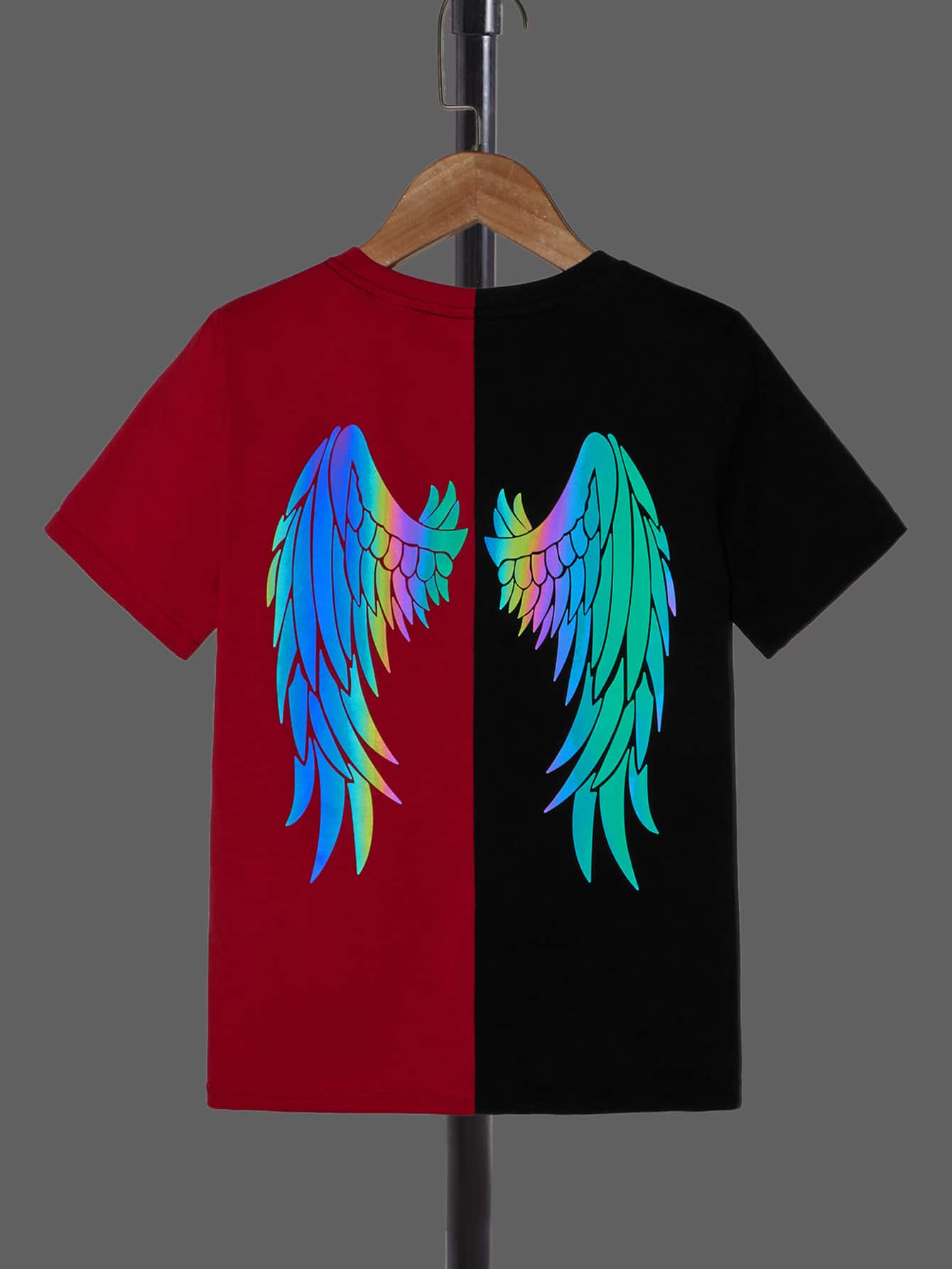 SHEIN Boys Reflective Wing Print Two Tone Tee - Multicolor - View 1