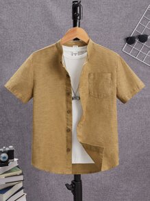 SHEIN 男孩補丁貼口袋襯衫不帶T恤