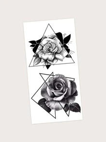 1張花朵圖案紋身貼紙 - 黑色 - 查看 3