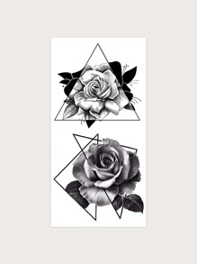 1張花朵圖案紋身貼紙 - 黑色 - 查看 2