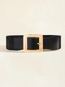 Elegant Square Buckle Belt PU Dress Belt  For Coats And Dresses Halloween Summer, School Fall, Autumn, Halloween - Black - View 2