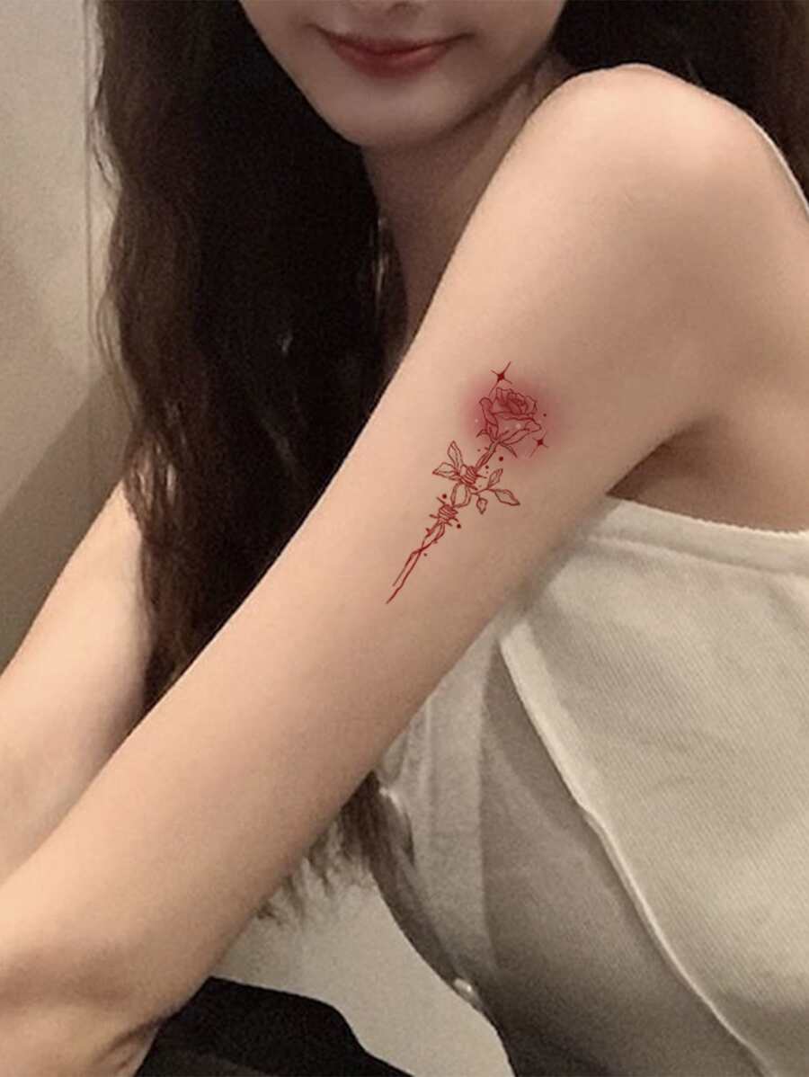 Bộ Dụng Cụ Dán Hình Xăm , 4 tấm Hình Hoa Hình Xăm Tạm Thời Cho Trẻ Em , Hình Dán Xăm Người Lớn , Hình Xăm Hoa Thực Tế , Dành Cho Phụ Nữ và Bé Gái - Đỏ - Xem 1