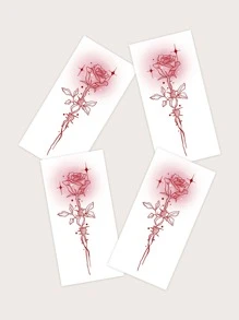 Bộ Dụng Cụ Dán Hình Xăm , 4 tấm Hình Hoa Hình Xăm Tạm Thời Cho Trẻ Em , Hình Dán Xăm Người Lớn , Hình Xăm Hoa Thực Tế , Dành Cho Phụ Nữ và Bé Gái - Đỏ - Xem 4