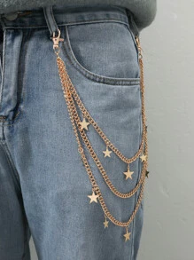 Men Star Charm Pant Chain - Gold - View 1