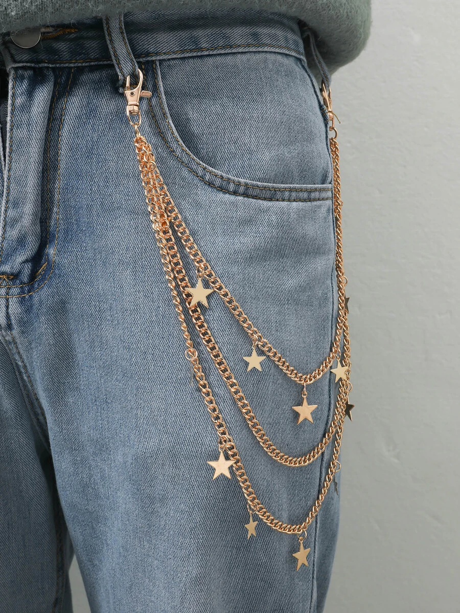 Men Star Charm Pant Chain - Gold - View 1