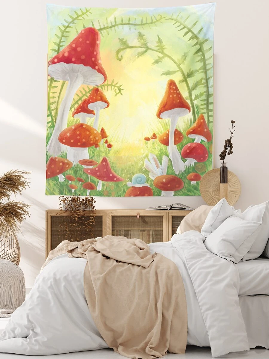1入組蘑菇圖案掛毯化學纖維掛毯海報壁掛適合臥室美學 - 彩色 - 查看 1