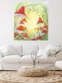 1入組蘑菇圖案掛毯化學纖維掛毯海報壁掛適合臥室美學 - 彩色 - 查看 2