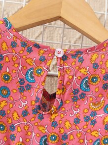 Toddler Girls Floral Print Ruched Flounce Sleeve Dress - Pink - View 4