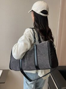 鉚釘裝飾大旅行包手提包手袋手掌包運動包適合男士女性女孩男生學生適合旅行返校商業戶外假期度假運動運動旅行配件旅行必備適用於存儲冬天衣服秋季衣服手掌包週末包適用於醫院適合男人及女人中性 - 黑色 - 查看 2