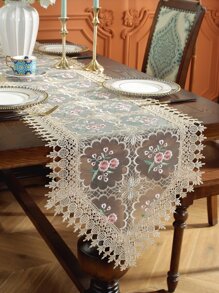 1入組花卉刺繡桌子滌綸廚房桌旗 - 彩色 - 查看 3