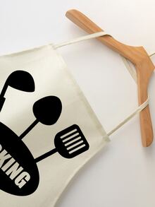 1pc Cooking Spatula & Letter Graphic Apron, Modern Polyester Chef Apron For Household - Black and White - View 3