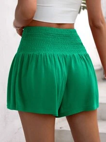 SHEIN VCAY 素色闊腿短褲 - 綠色 - 查看 2