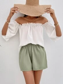 SHEIN VCAY Off Shoulder Frill Trim Top & Shorts - Multicolor - View 5
