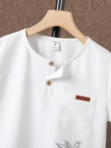 Boys Tropical Print Patched Pocket Shirt & Knot Waist Shorts - Multicolor - View 3