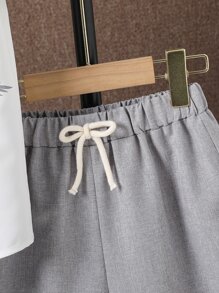 Boys Tropical Print Patched Pocket Shirt & Knot Waist Shorts - Multicolor - View 4