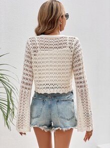 SHEIN VCAY Nữ Cardigans Sò điệp Nút phía trước màu trơn Giải trí - Màu be - Xem 2