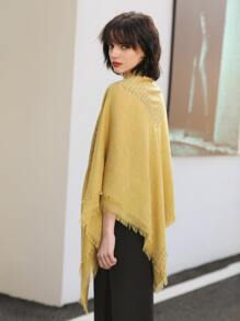 Plaid Pattern Raw Trim Shawl - Ginger - View 2